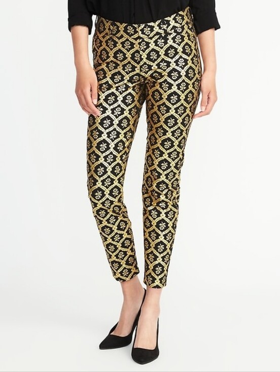 Old Navy Pants - Old Navy Pixie Mid-Rise Gold Black Brocade Ankle Pants 10